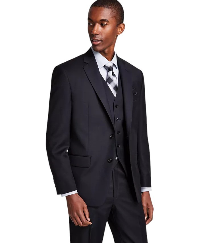 Michael Kors Mens Classic fit Suit Jacket Blazer 44 R Black Solid Wool