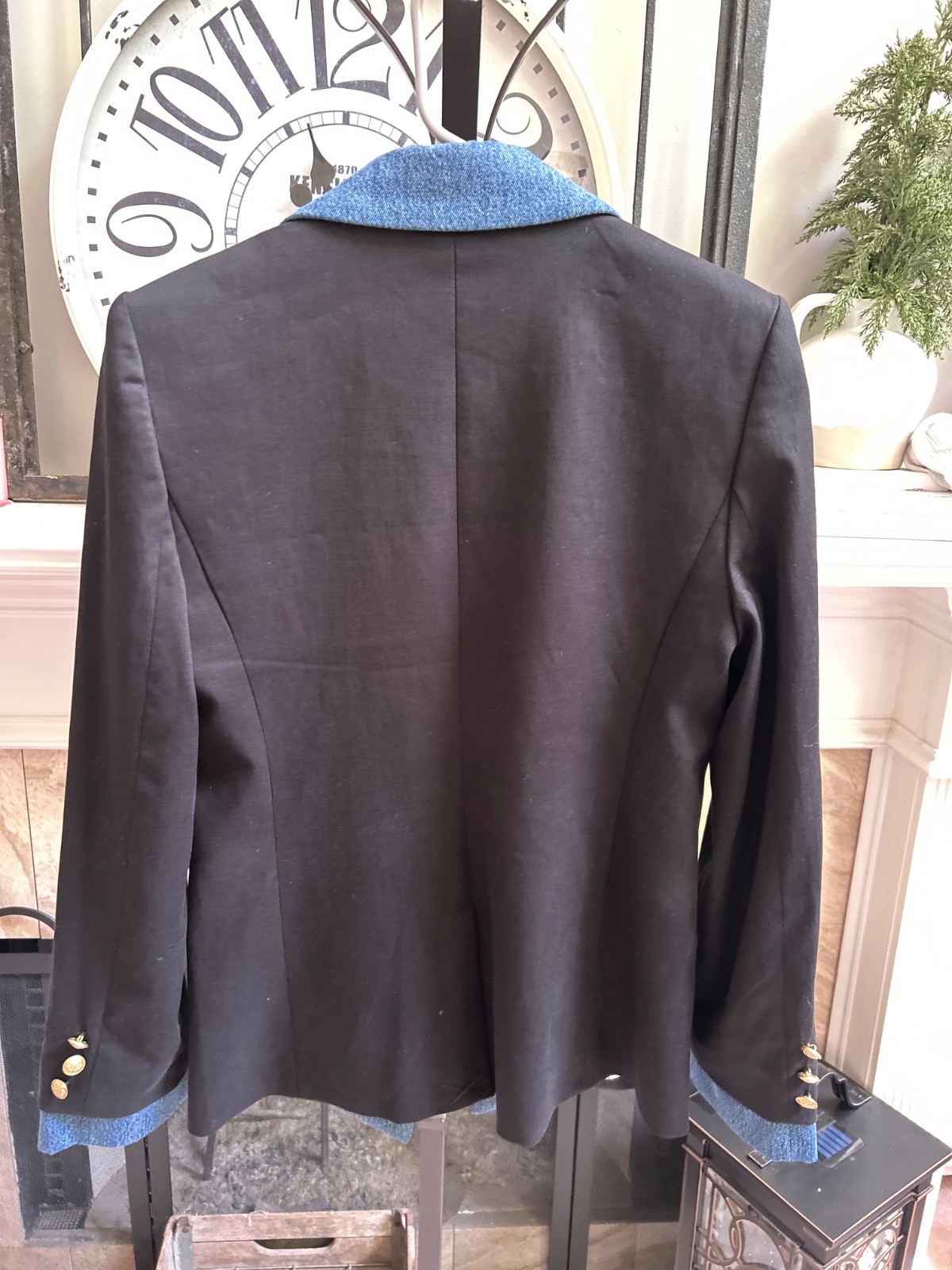$660 ALICE + OLIVIA Women’s “Mya” blazer jacket – Black / Liana Blue – 6
