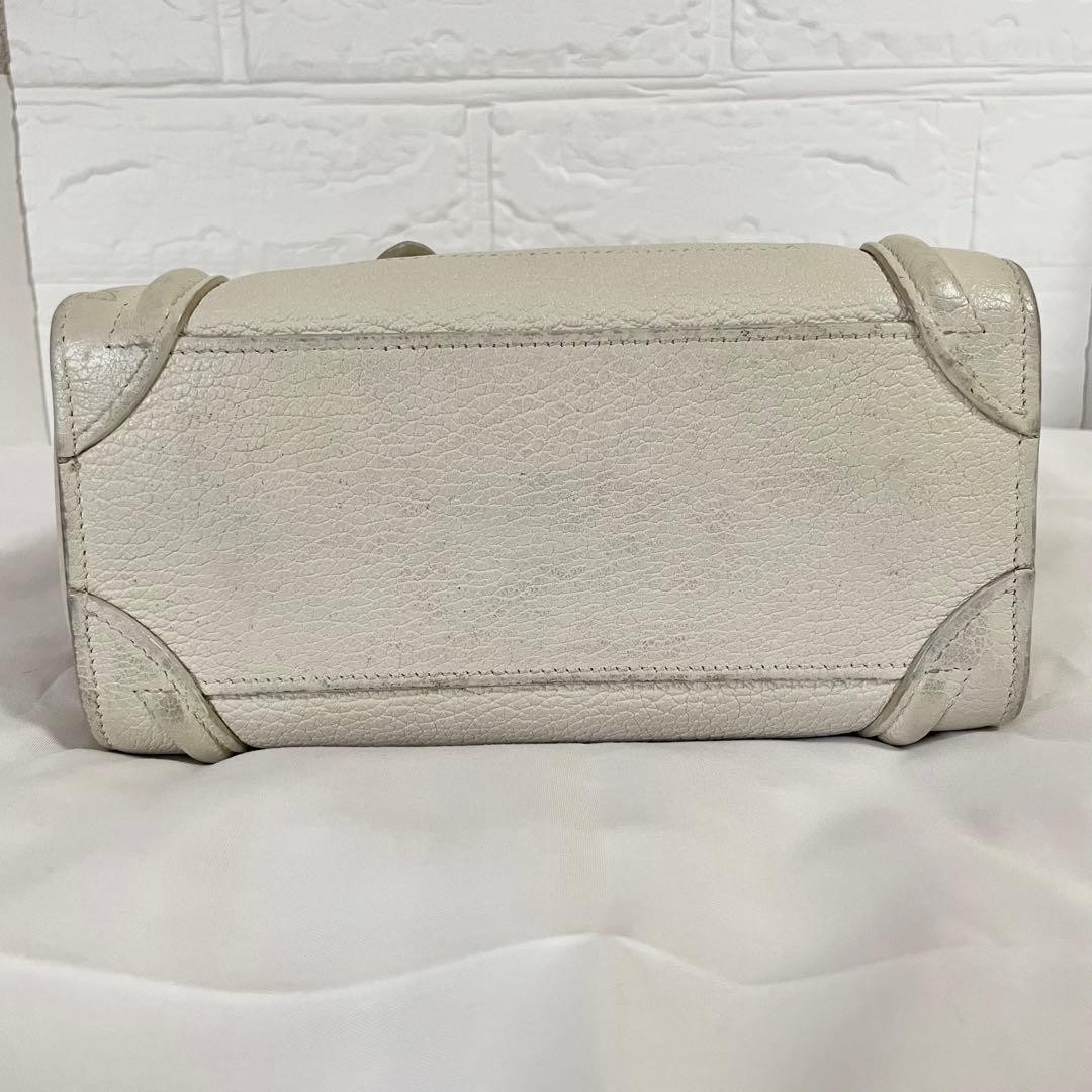 Celine Luggage Nano Shopper Handbag Drummed Calfskin White 7.87 With Strap