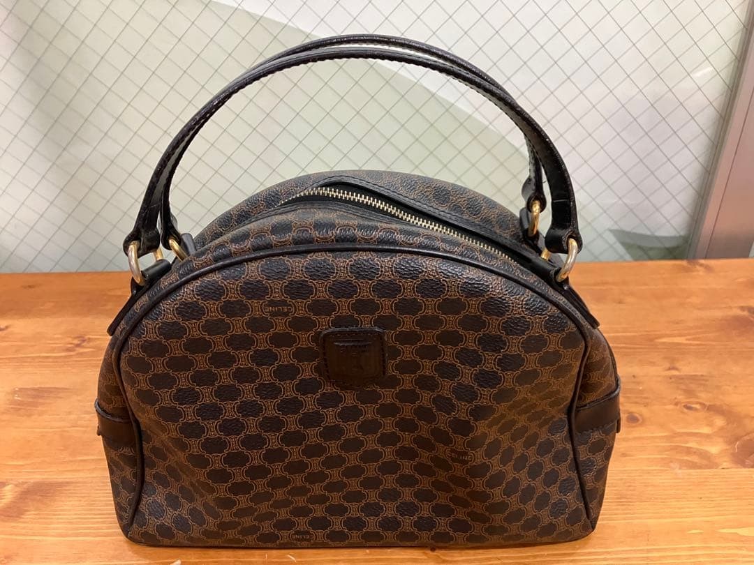 CELINE Mini Boston Bag Macadam PVC Leather Brown Authentic From Japan used