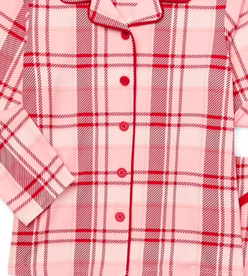 Holiday Time Girls Pajama Set Sz 7/8 Red-Pink 3-Pc with Eye Mask Plaid Sleepwear