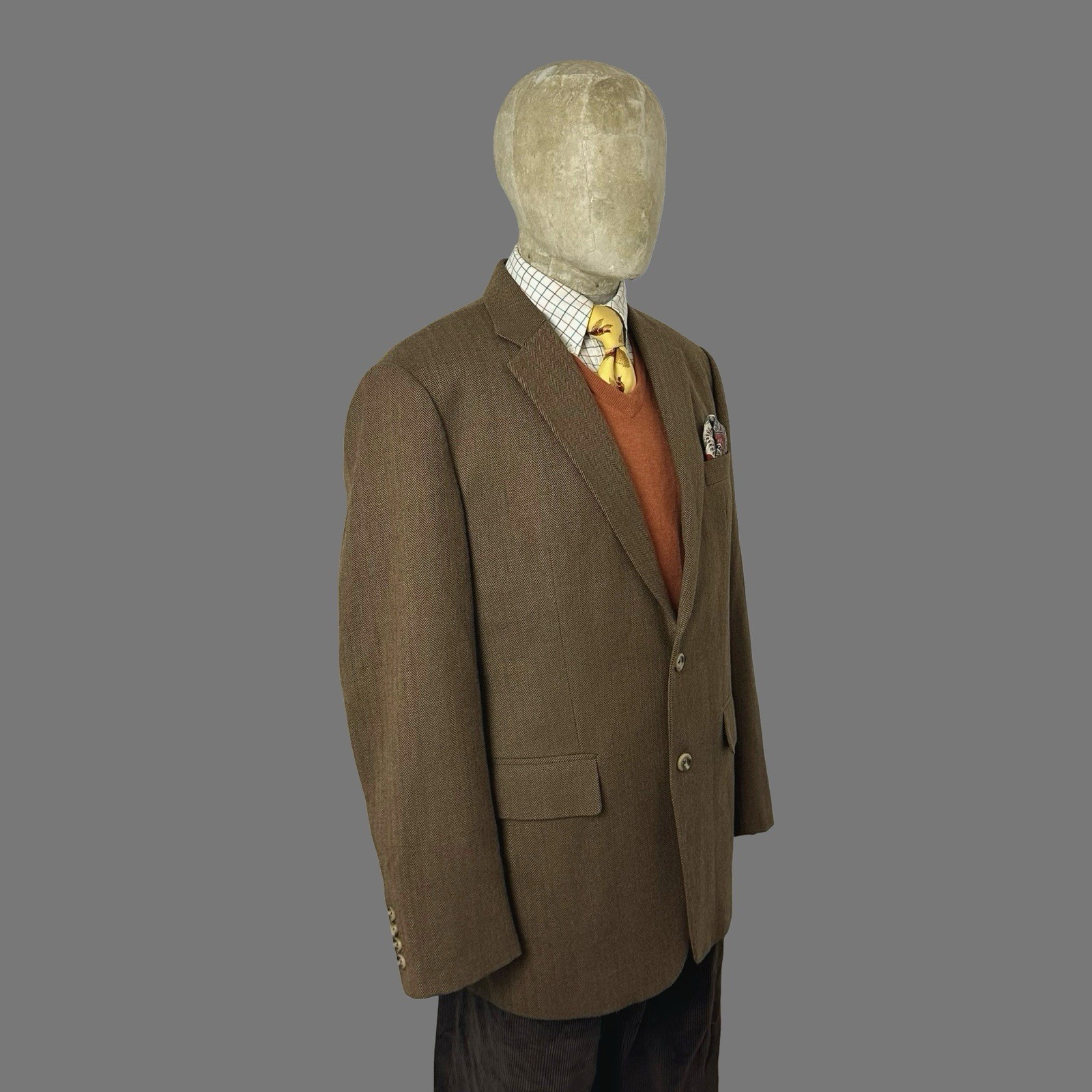Bespoke Tweed Sport Coat 42R Brown Herringbone Ash Tailor Wool Jacket Tailored