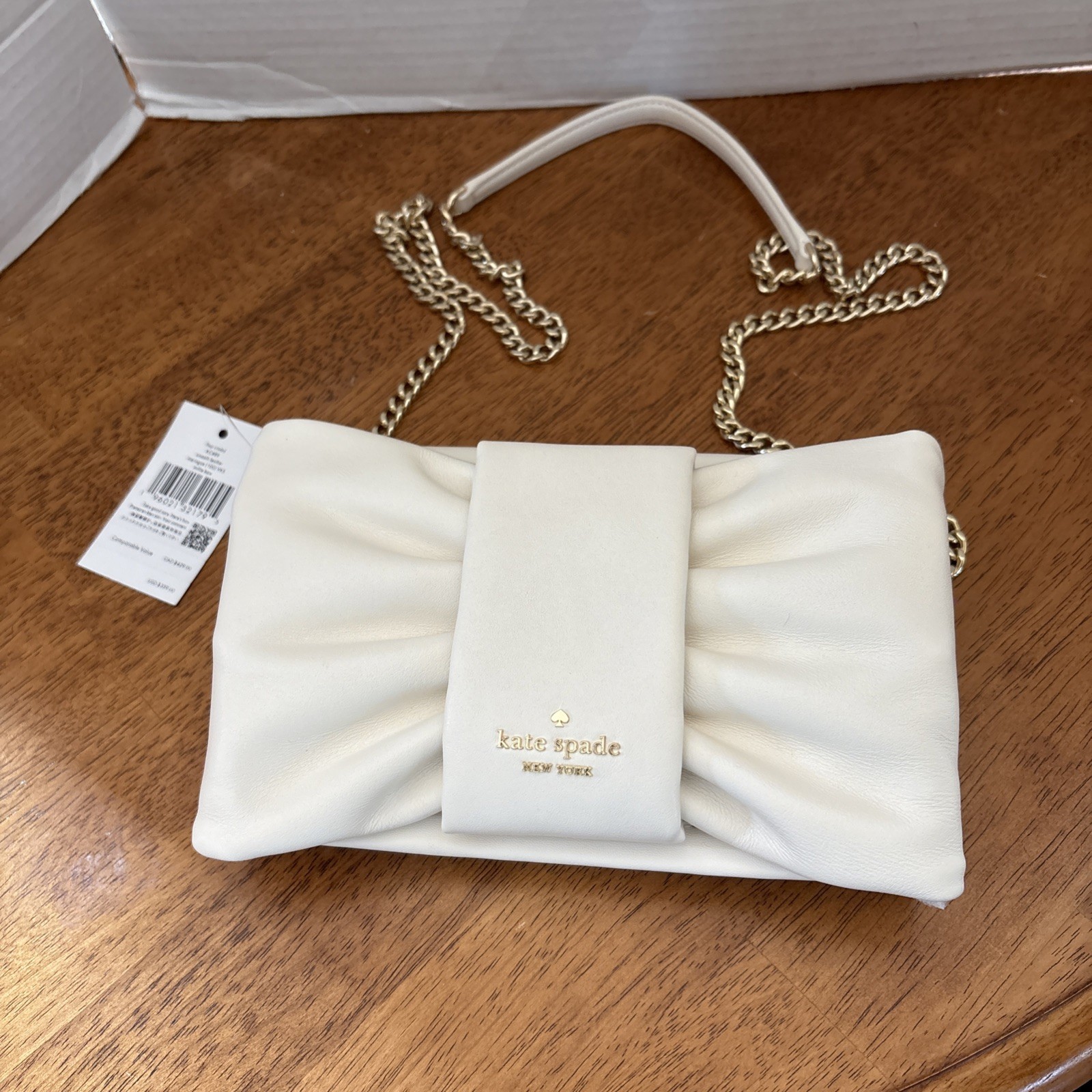 kate spade- Millie Bow- Smooth Leather Flap Crossbody- Meringue- NWT-