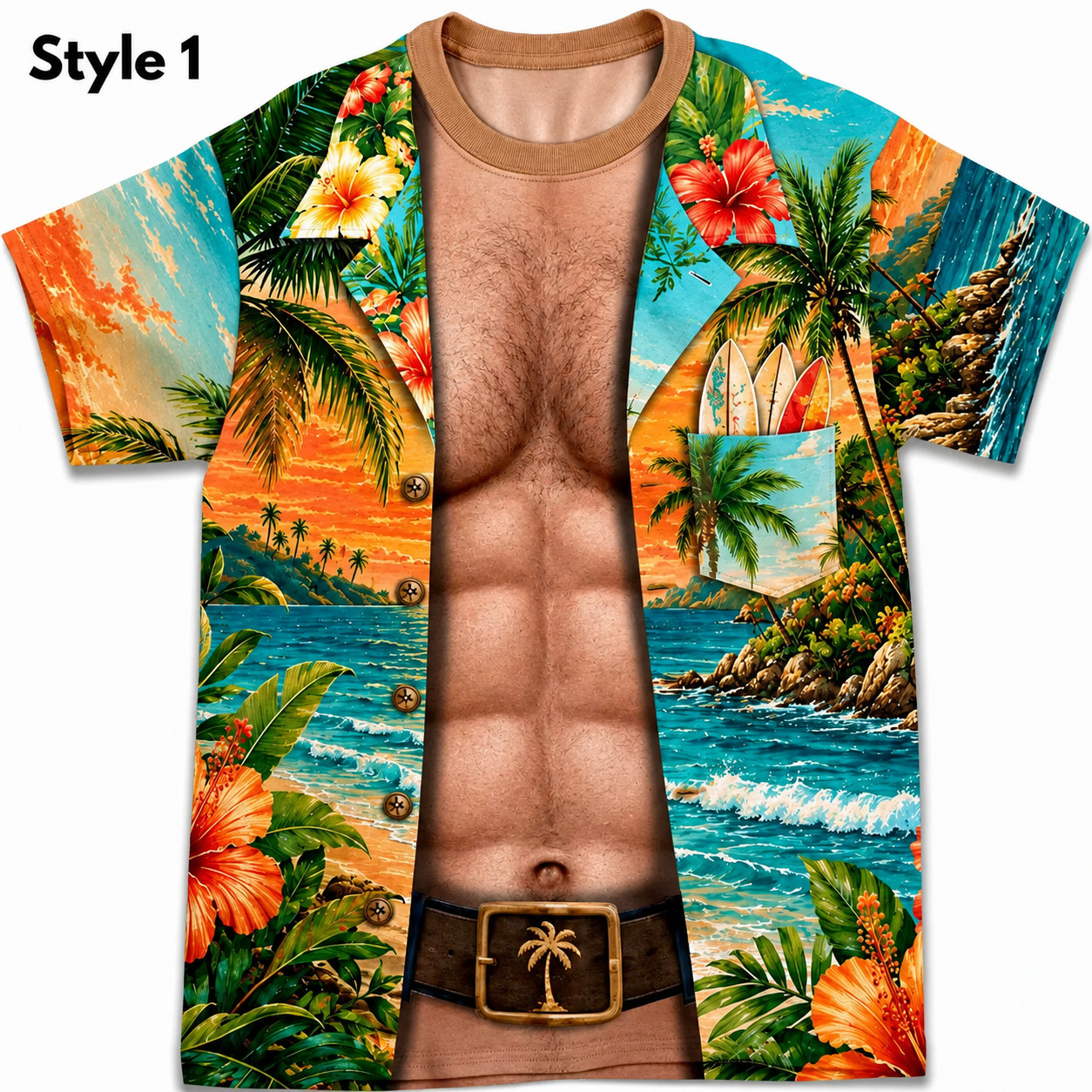 Personalized Funny Hawaiian Shirt, Custom Fake Abs Body All Over Print Polyester