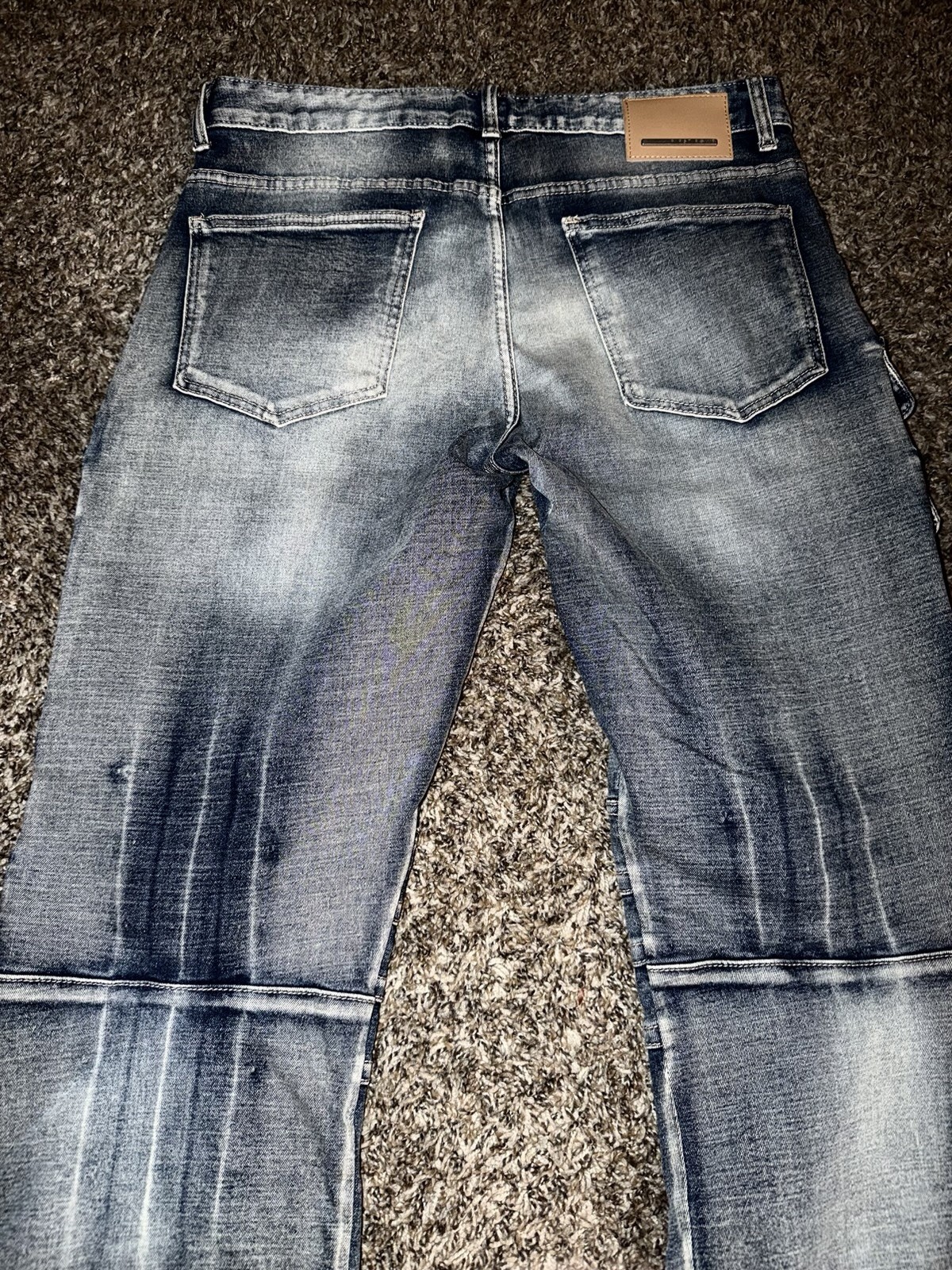 Men’s Cargo Utility Distressed Pocket Jeans Pants Stretch Blue Denim Urban 34-32