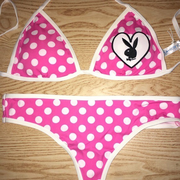 New Womens 2pc Super Sexy Playboy Polka Dot Thong Swimsuit Bikini Size Large