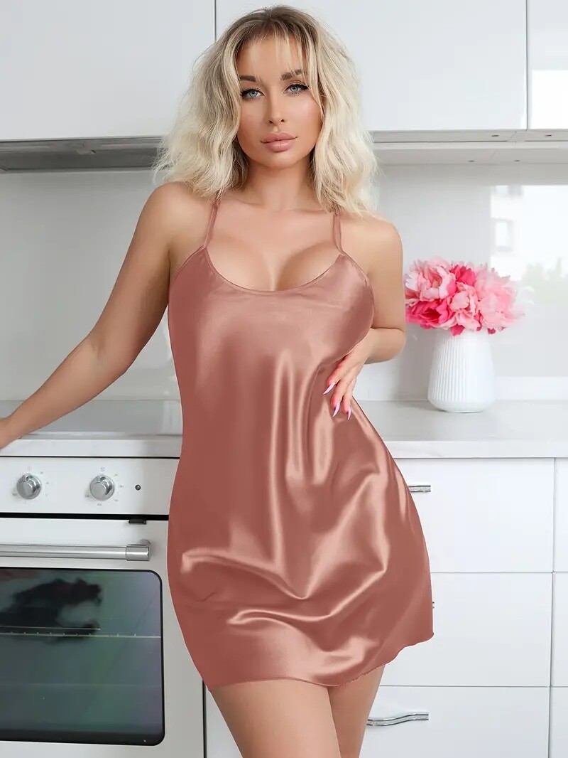 Black Red White Pink Blue or Green Silky Satin Style Sexy Ladies Chemise C48