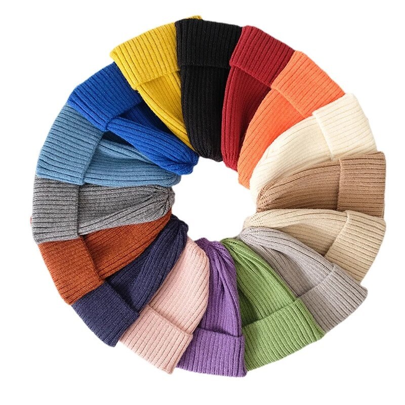 Thick Beanie warm Wool Knit Hat Baggy Cap Cuff Slouchy Skull Hats Ski Men Women