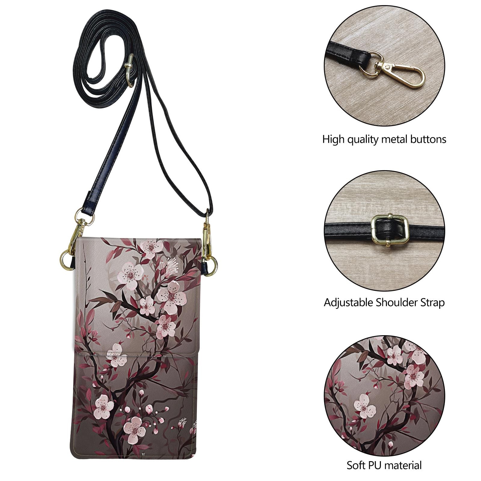 Touch Screen Phone Purse,Small Crossbody Bag for 7.9 inches, Plum Blossom