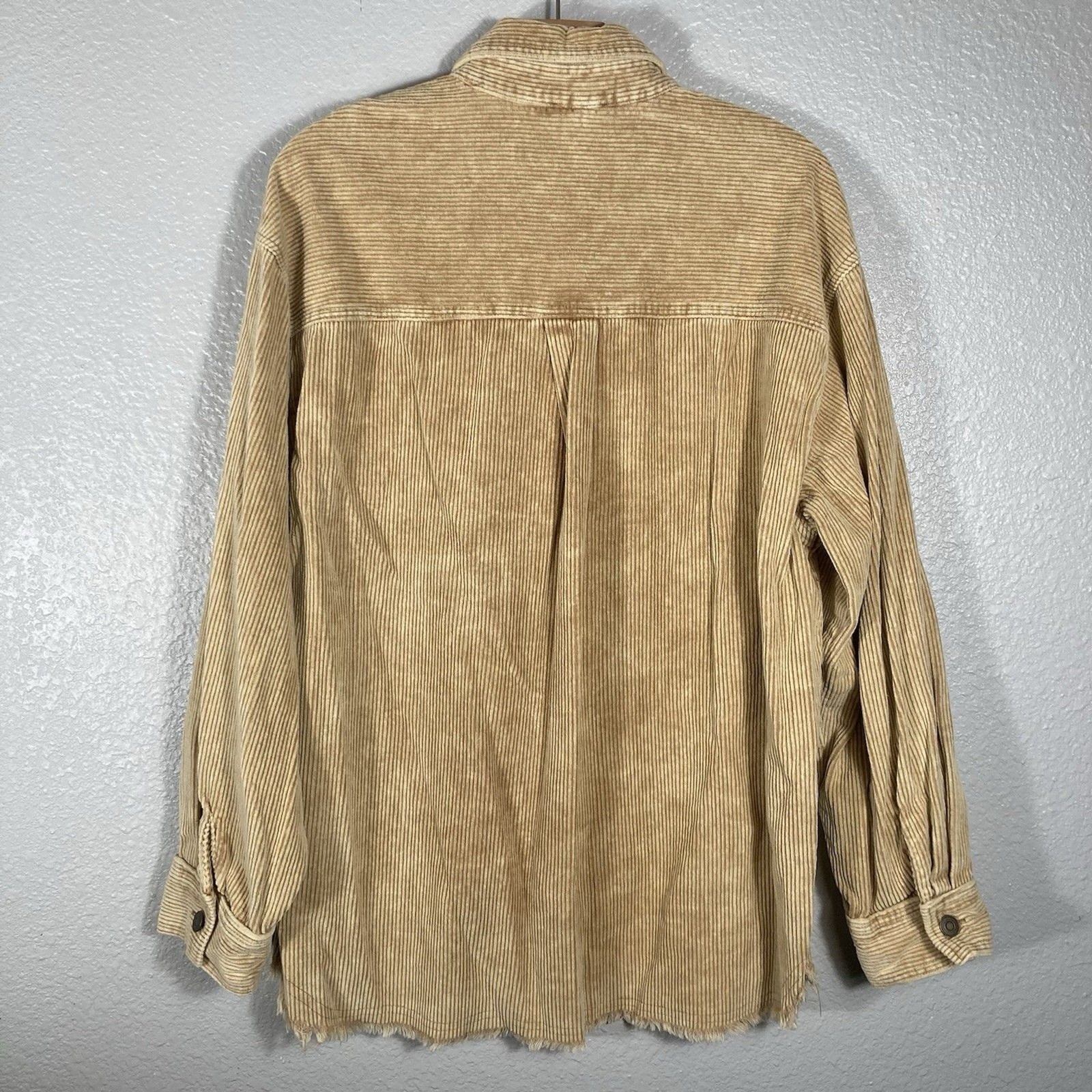 Oversized Corduroy Shacket L Shirt Raw Hem Tan Beige Cabincore Barn La Miel