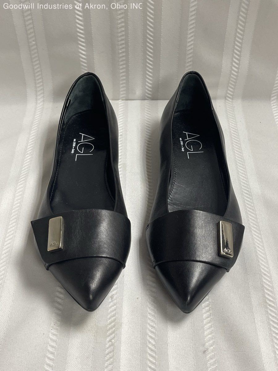 AGL Attilio Giusti Leombruni Black Leather Pointed Toe Ballet Flats Size 7 EU 38