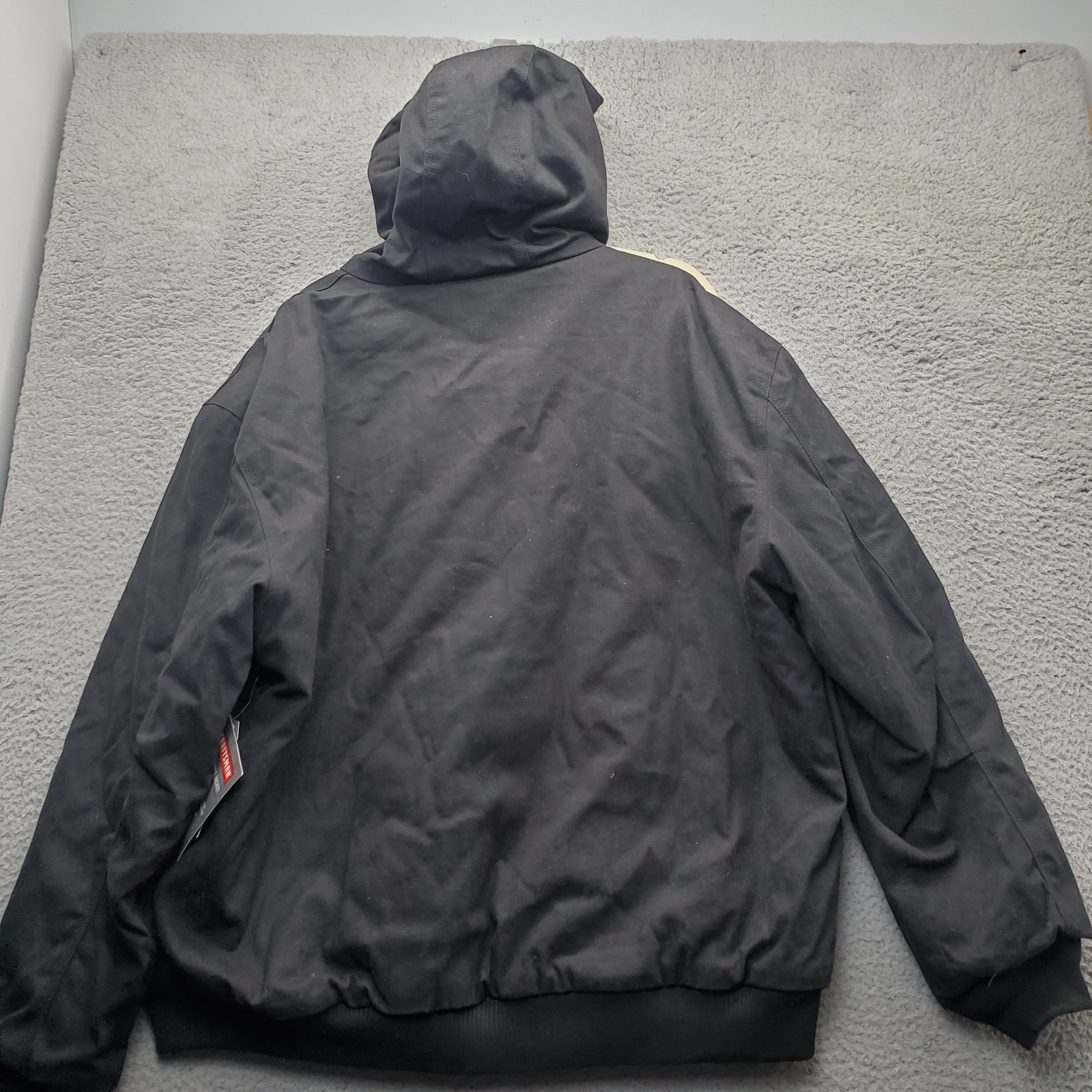 Craftsman Bomber Jacket Mens XXL Black Canvas Duck Hooded Quilted Lined Full Zip