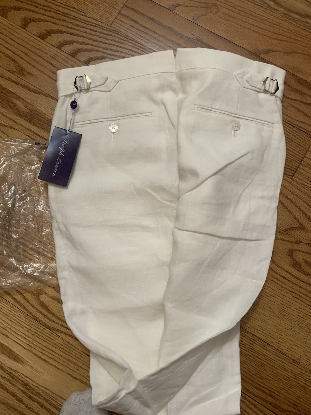 NWT Ralph Lauren PURPLE LABEL LINEN TROUSERS 30×34 SIDE TABS WHITE ITALIAN Pants