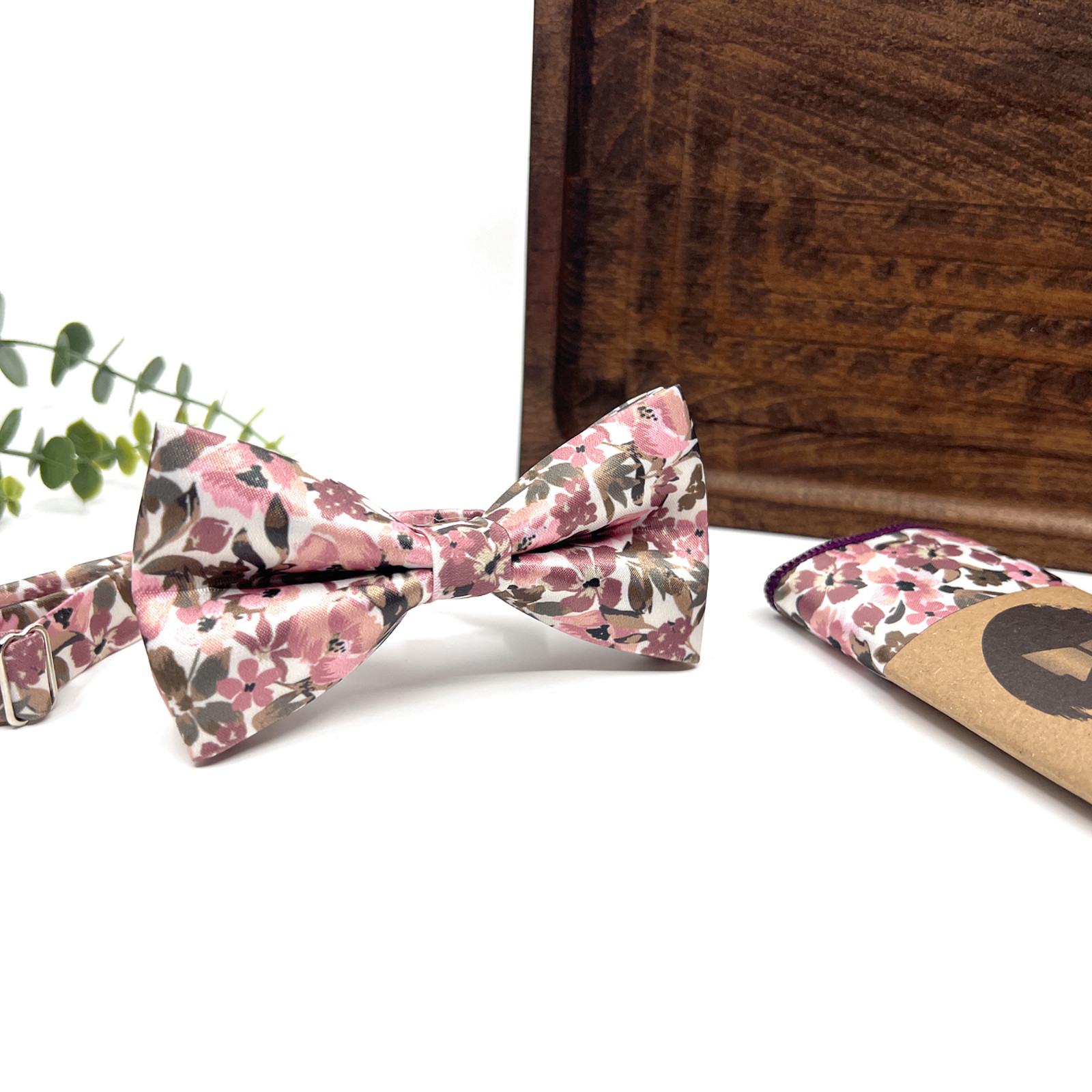 Blush Pink Floral Suspenders and Bow Tie Set With Olive Green