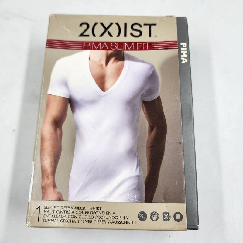 2(X)IST Pima Cotton Slim Fit Deep V-Neck Undershirt Men’s M White Short Sleeve
