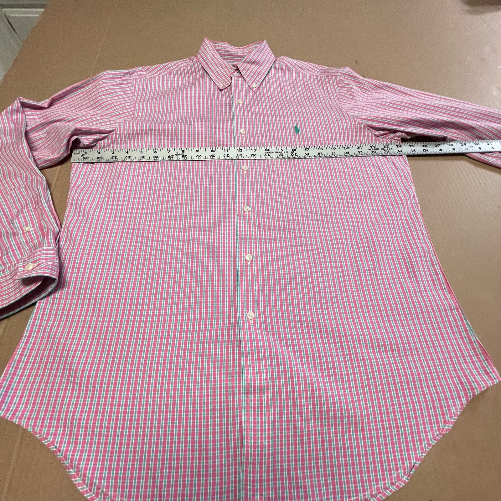 Polo Ralph Lauren Men’s 16.5 34/35 Pink Plaid L/S Oxford Classic Fit Pony