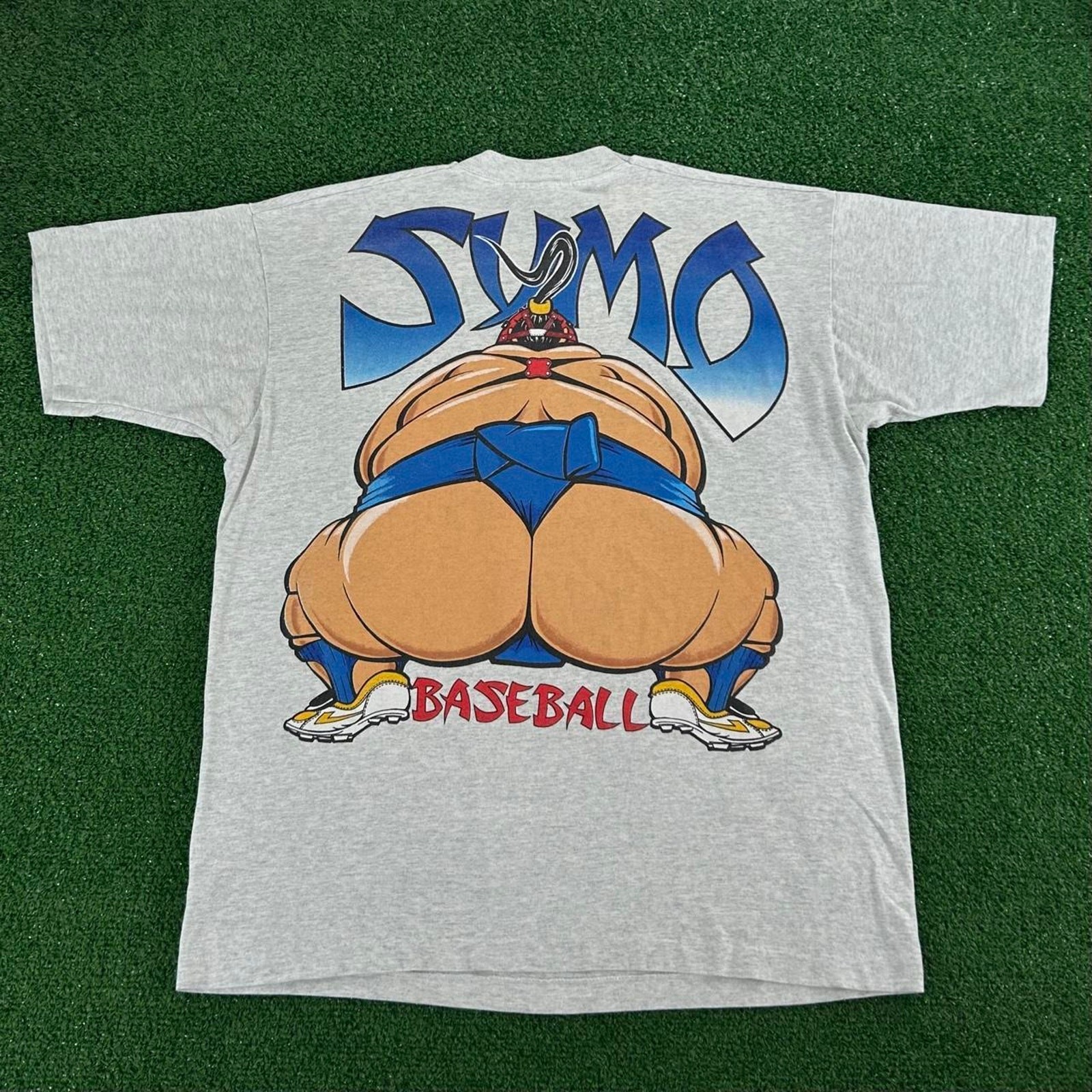 Vintage 90s Sumo Baseball Cartoon Parody Graphic Tshirt Size XL Single Stitch