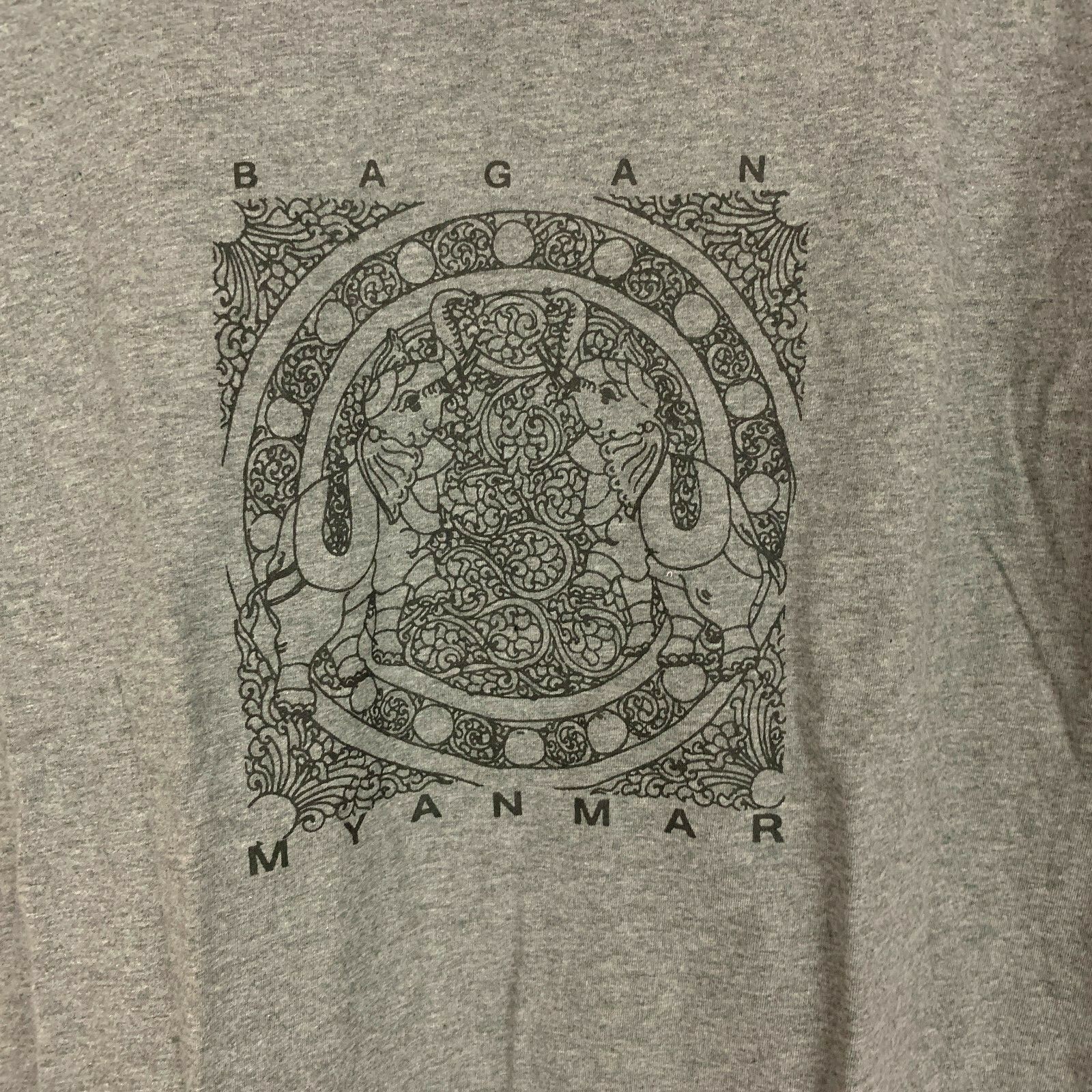 Bagan Myanmar Elephant Graphics Grey Souvenir T-Shirt Size M READ