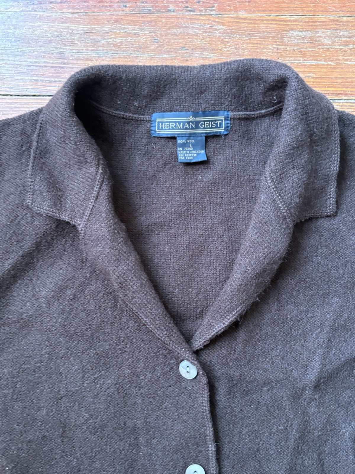 Herman Geist Cardigan Sweater Jacket Sz Large Brown 100% Wool Button Front