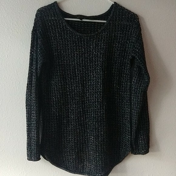 Jeanne Pierre Metallized Black Sweater S Metallic Rocker Loose Knit