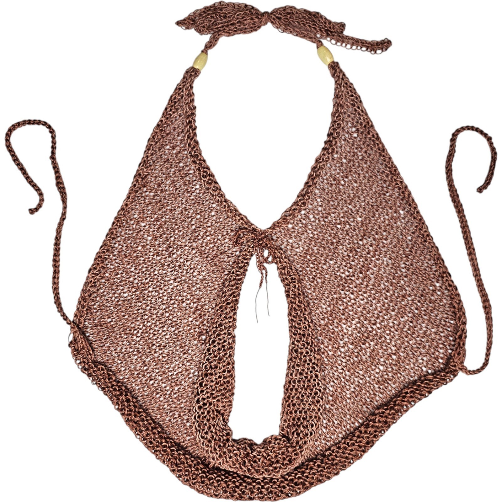 Handmade Knit Halter Top Copper, Bead Accent, Boho Festival Wear