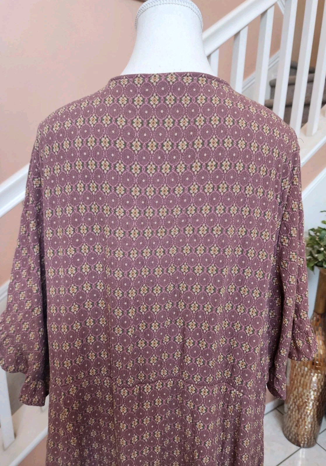 TORRID Mauve Print Crochet Trim Lace Up Short Sleeve Boho Dress Sz 3 3X 22-24