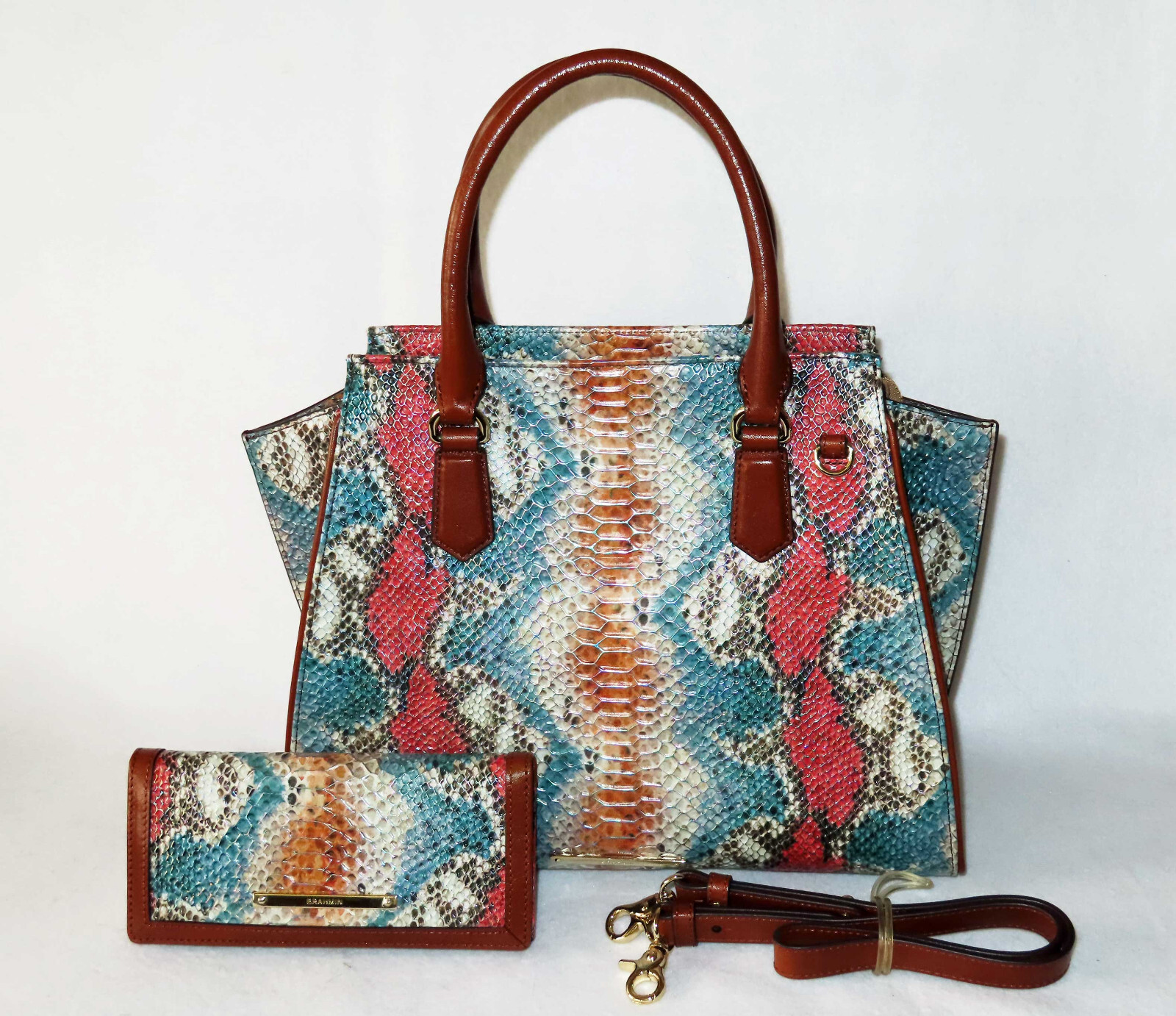 BRAHMIN Fabulous NEON DAWSON AQUA GOLD, ORANGE Lg PRISCILLA & ADY WALLET NWT