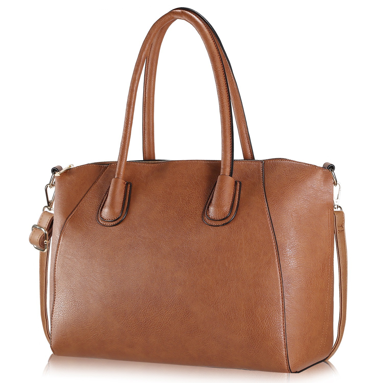 Caramel Brown‌ Handbag Shoulder Bag PU Leather Zipper Tote Bag Satchel for Women