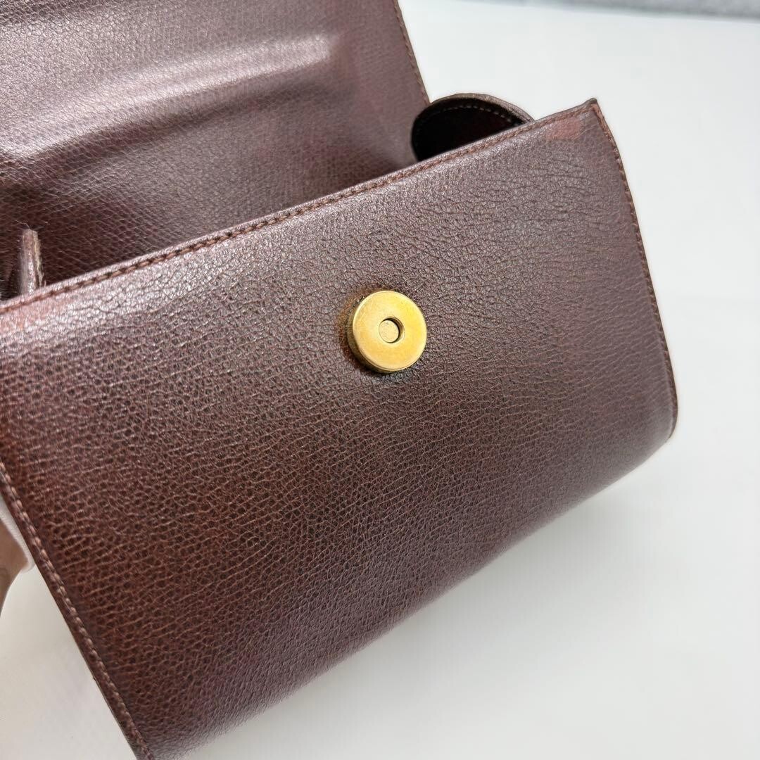 MaxMara Brown Leather 2Way Mini Top Handle Crossbody Flap Bag Italy Gold Logo