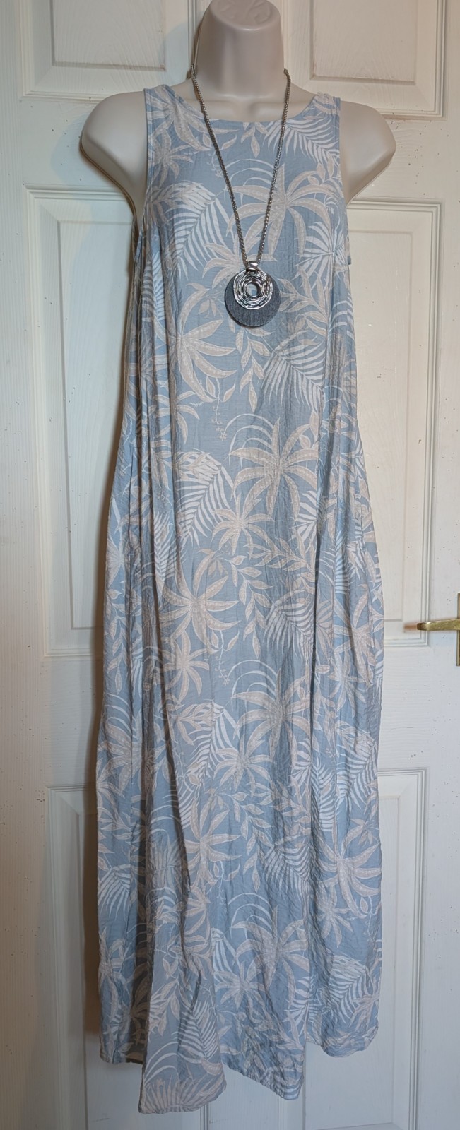 Boho lagenlook lightweight fabric palm print maxi dress sz 8 Holidays Summer