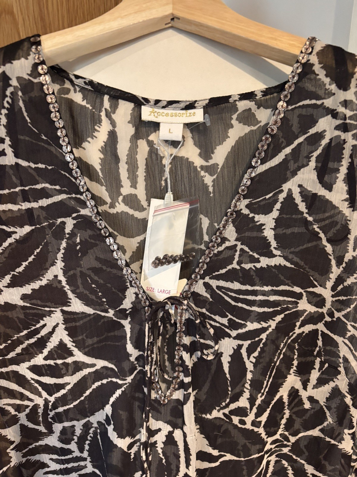 Accessorize Ladies Brown+Beige Geometric Sequinned Beach Cover Up Size L BNWT