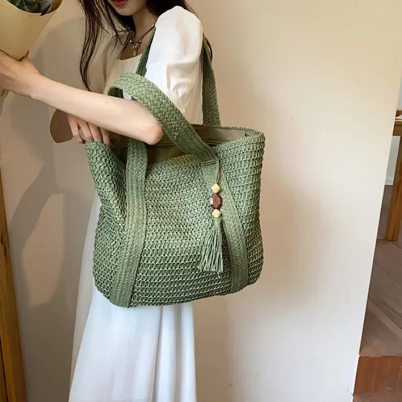 Elegant Ladies Straw Woven Handbag Women Holiday Beach Commute Casual Tote