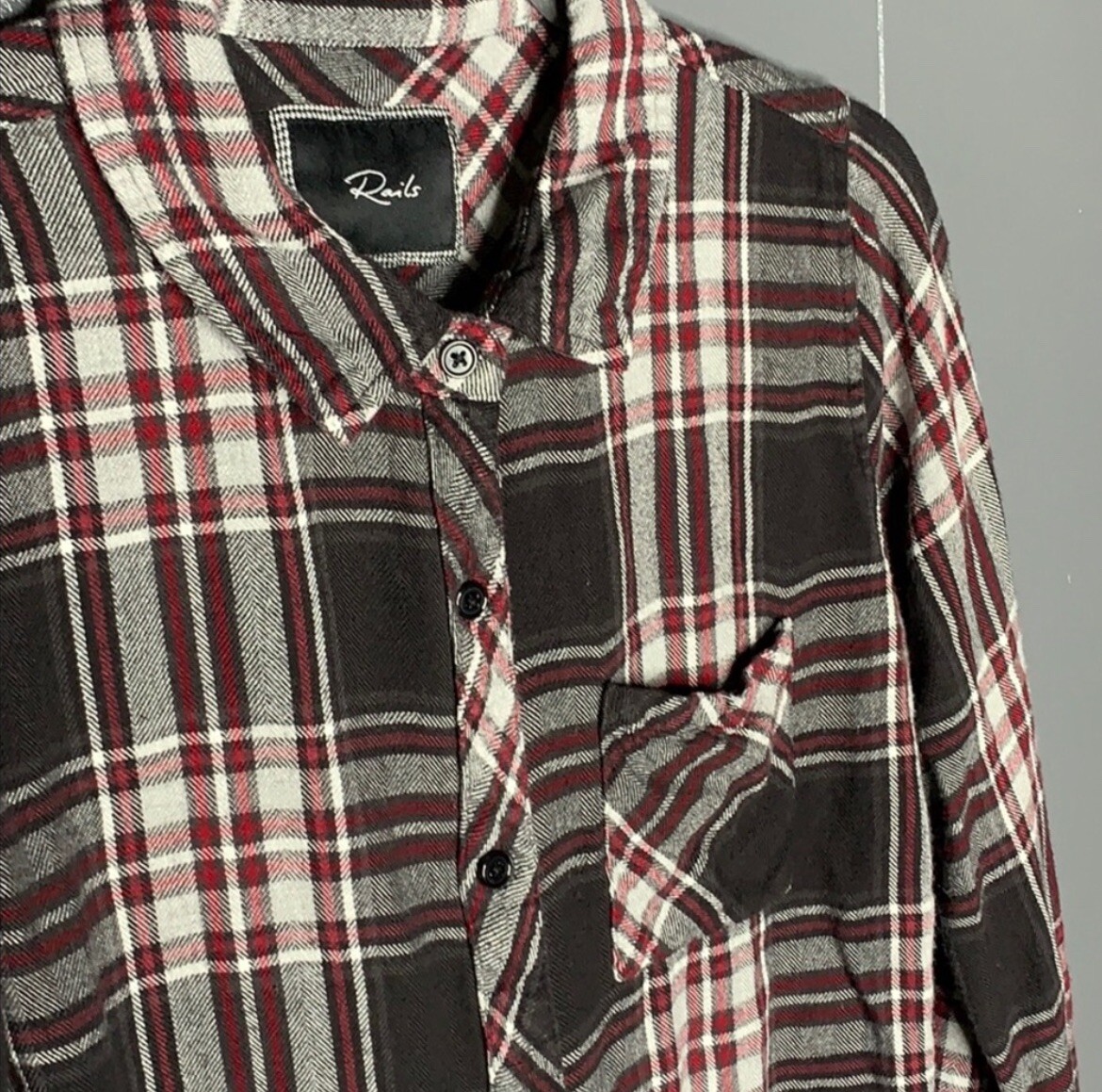 Rails Pink Plaid Shirt S Button-up Flannel 100% Rayon Long Sleeve Black/red