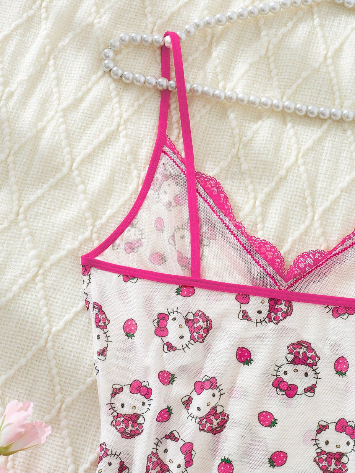 Sanrio Hello Kitty Pink Camisole Slip Mini Dress Nightgown Babydoll Lingerie