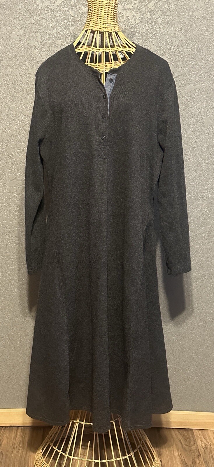 Encore by Idina Menzel Cozy Rib Henley Swing Dress Gray XLP Lagenlook Mature