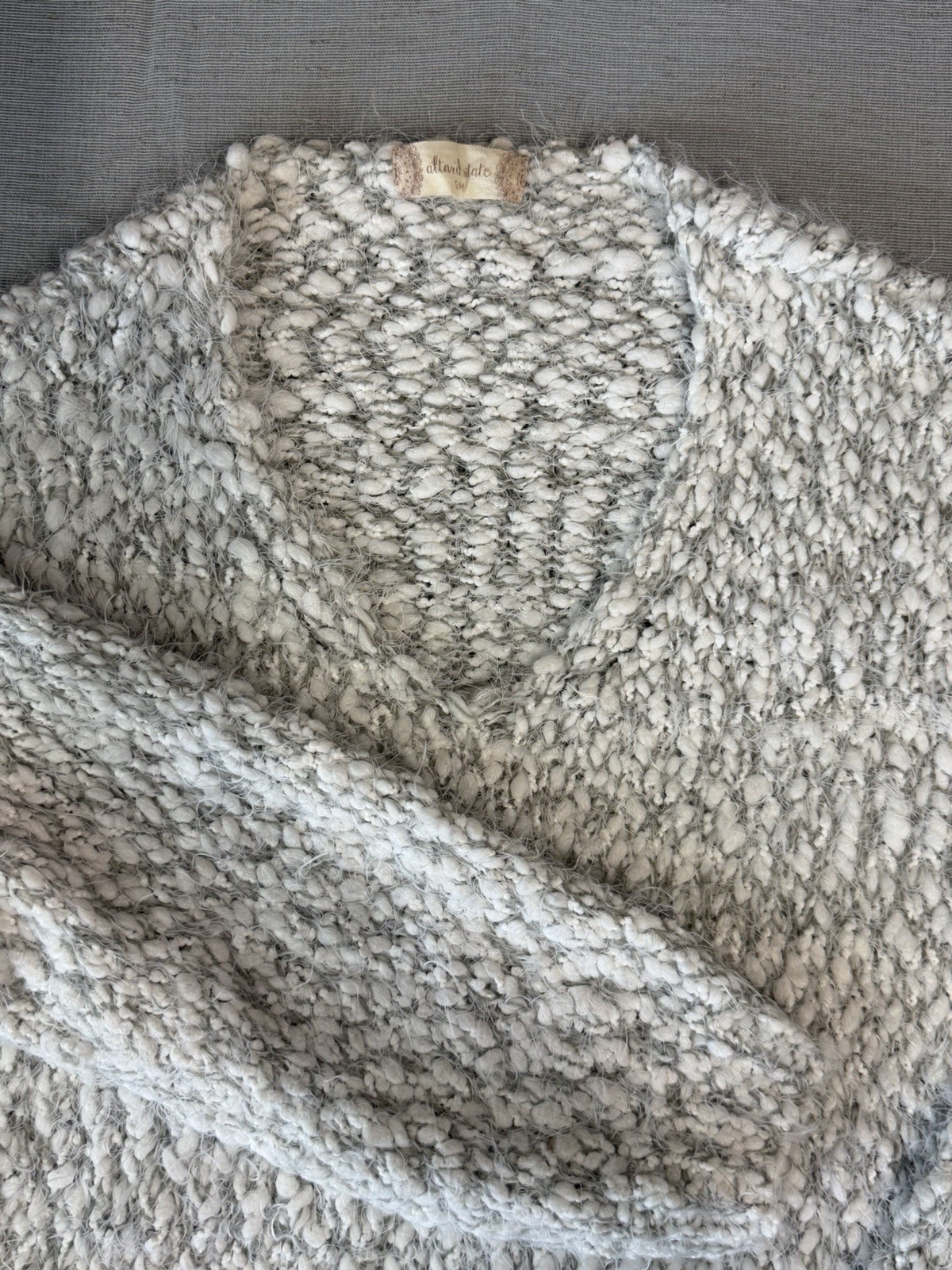 Altar’d State Gray White Marled Knit Cozy Soft Fall V-Neck Textured Sweater S/M