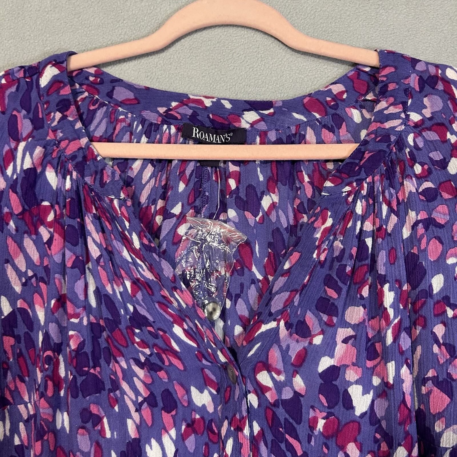 Roamans Button Front Short Sleeve Top Womens 12W Cottage Core Cowgirl Prairie