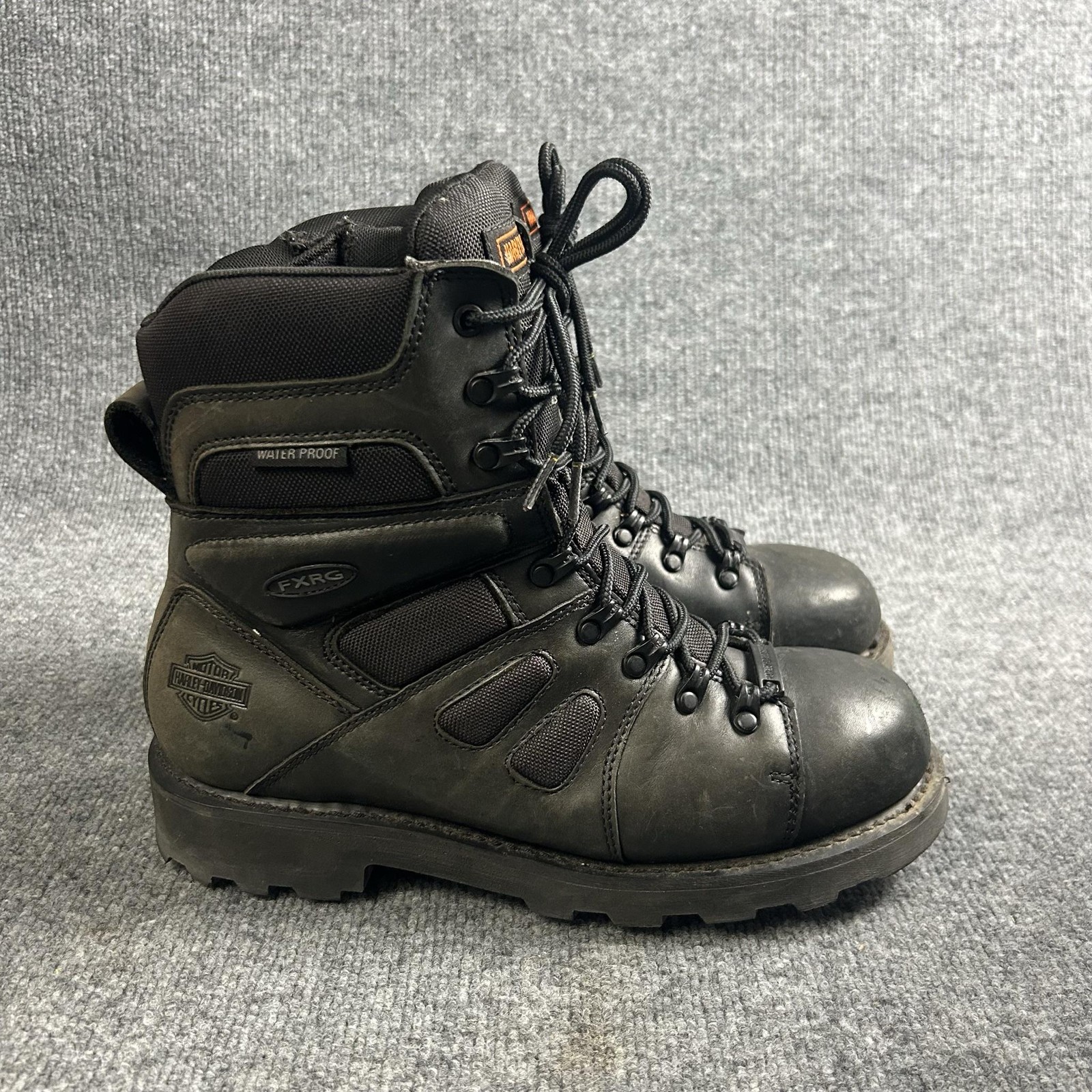 Harley Davidson FXRG Boots Mens Size 11 Black Leather Waterproof Lace Up Zip
