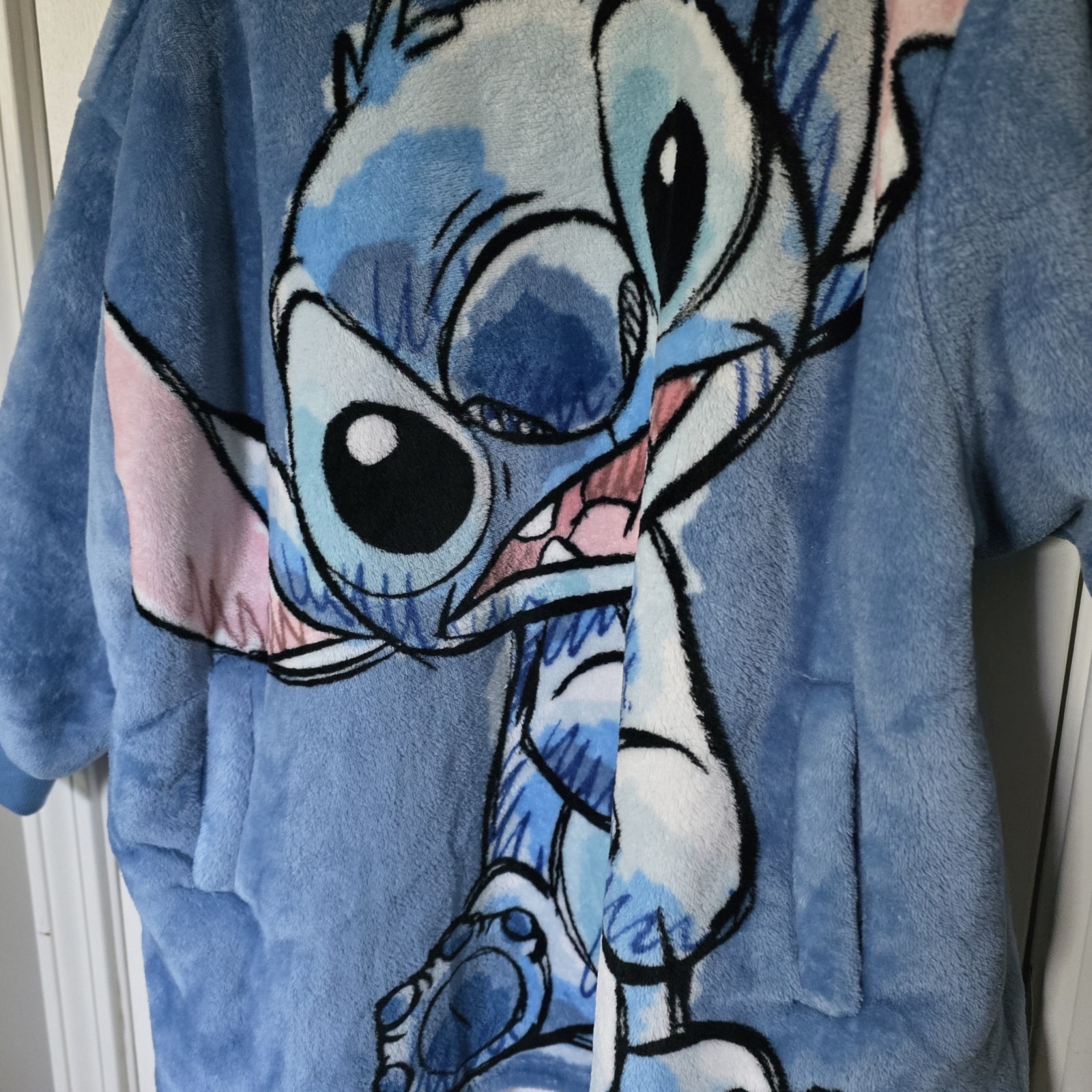Disney Stitch Hoodie Blanket One Size Blue Plush Sherpa Lined Wearable…