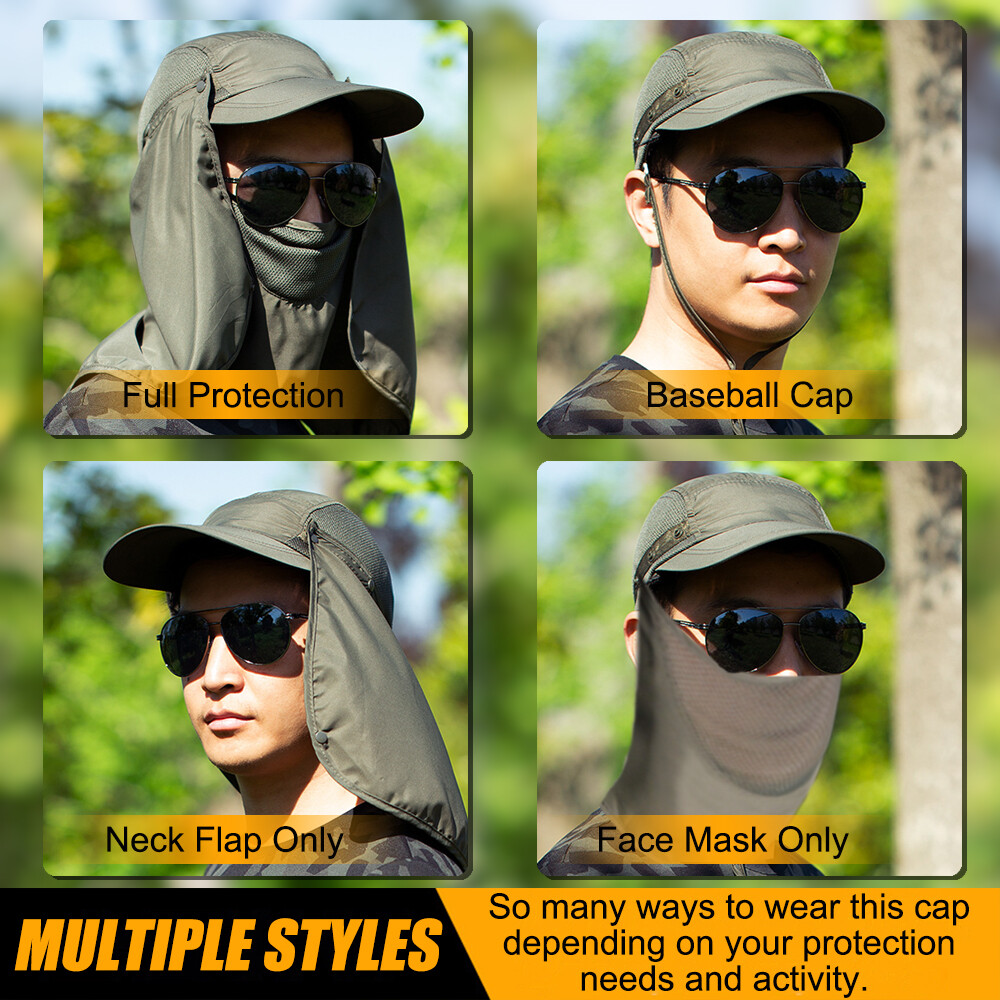 Men Women Sun Hat With Neck Flap Face Cover Shade for Outdoors Fishing Hiking