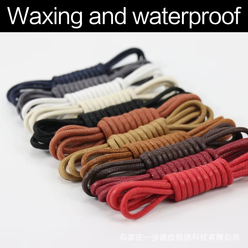 1Pair Waxed Cotton round Shoe Laces Coloured Leather Shoes Lace Waterproof Shoel