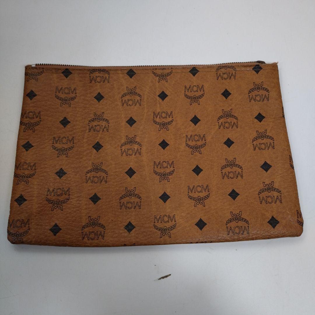 MCM Vintage Clutch Bag Pouch, Leather, 11.6×7.9 inches Used