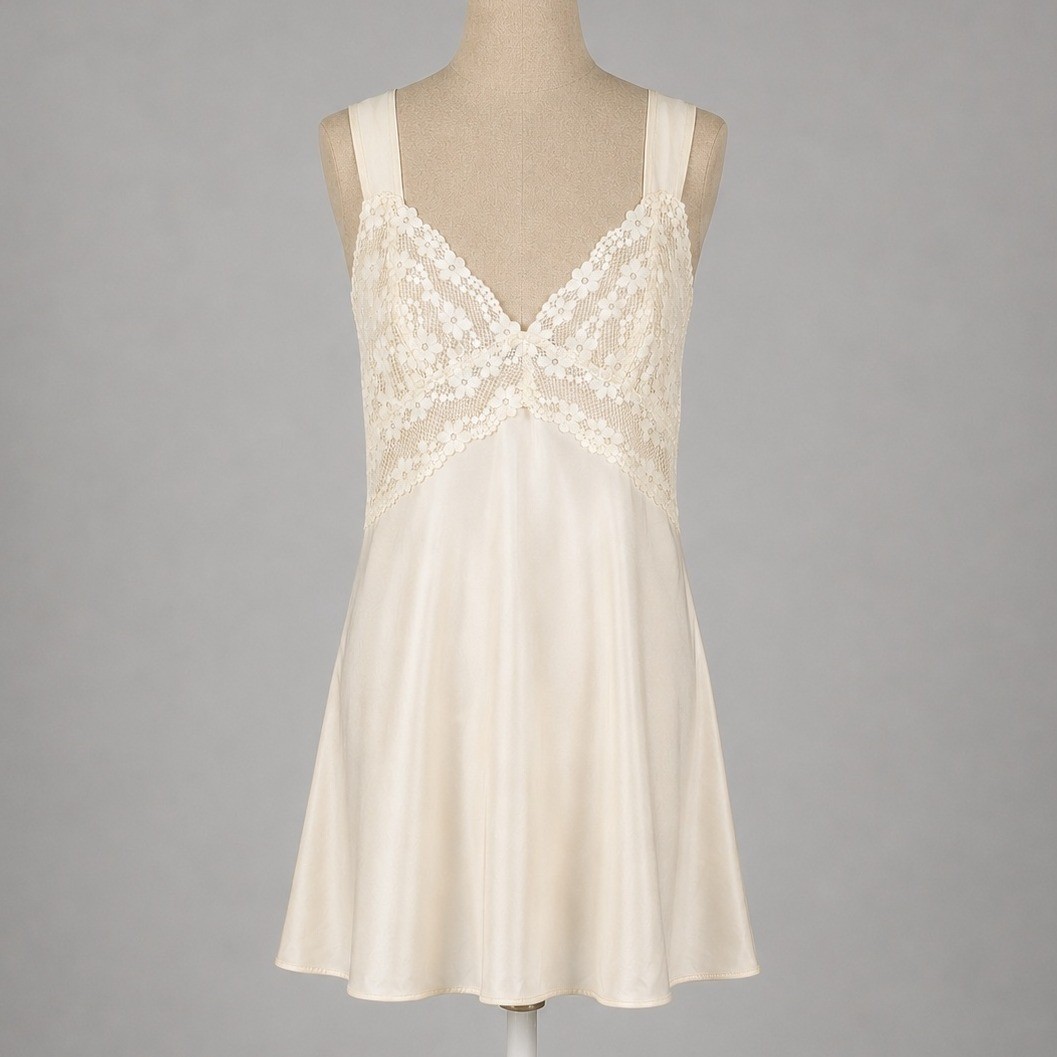 Vtg Floral Fairy Lace Satin Babydoll Slip Dress Size M Cream Romantic Lingerie