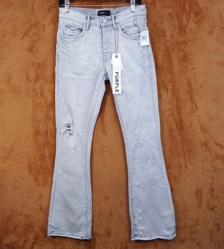 PURPLE BRAND Mens Jeans Size 30 Light Gray Wash Flare Leg Slim Fit P004 $320