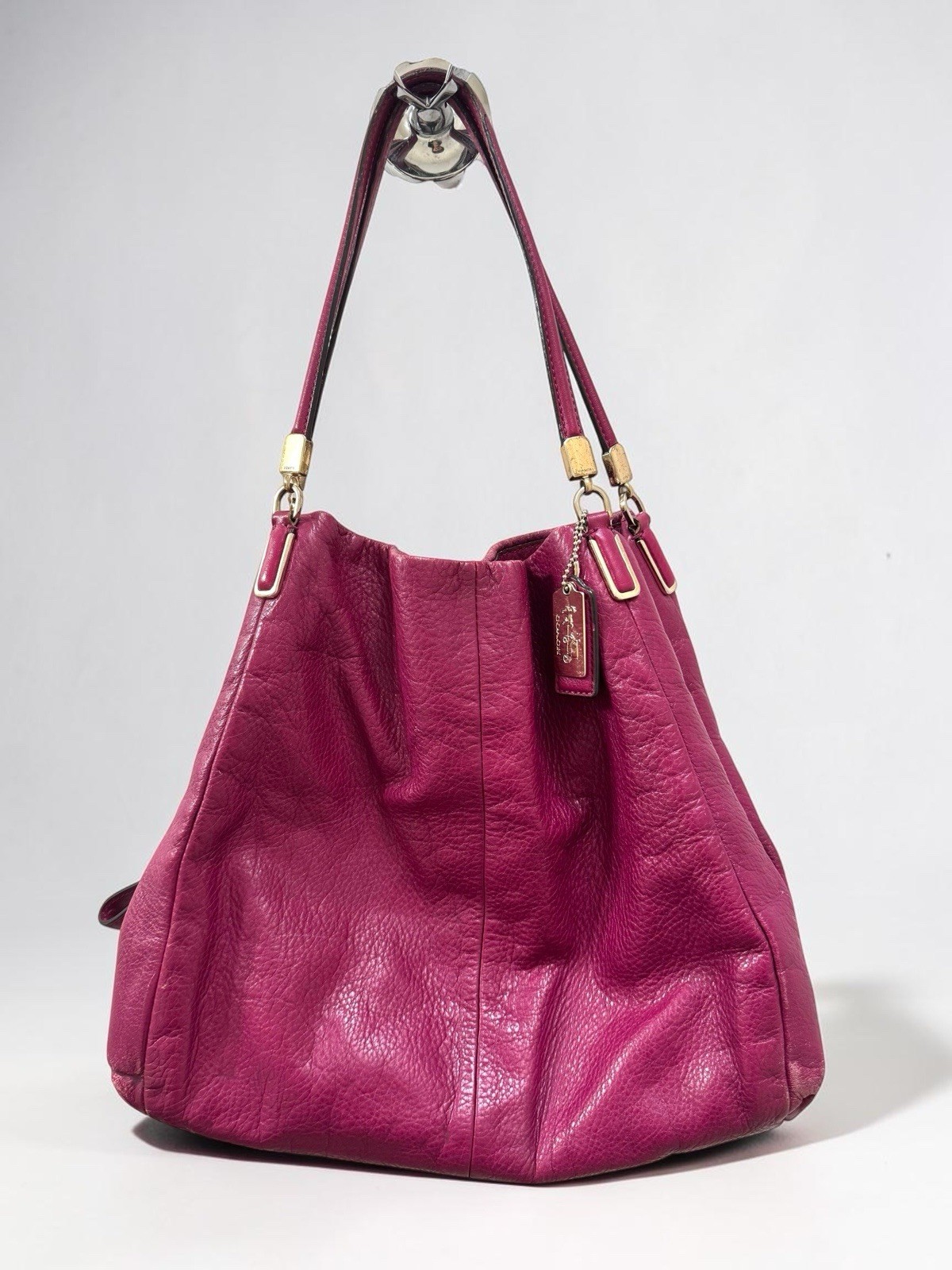 Coach Madison Phoebe F26224 Pebbled Leather Shoulder Tote Purse Magenta Pink