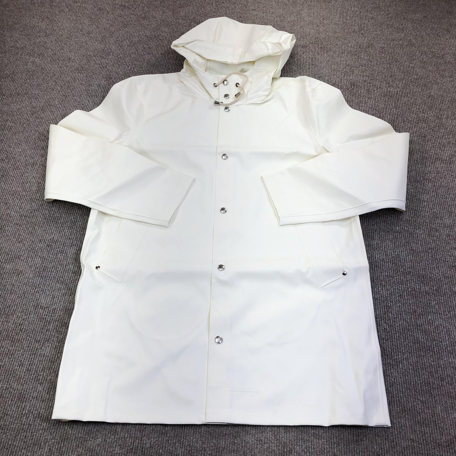 Stutterheim Coat Mens Medium White Stockholm Hooded Rain Waterproof Rubberized