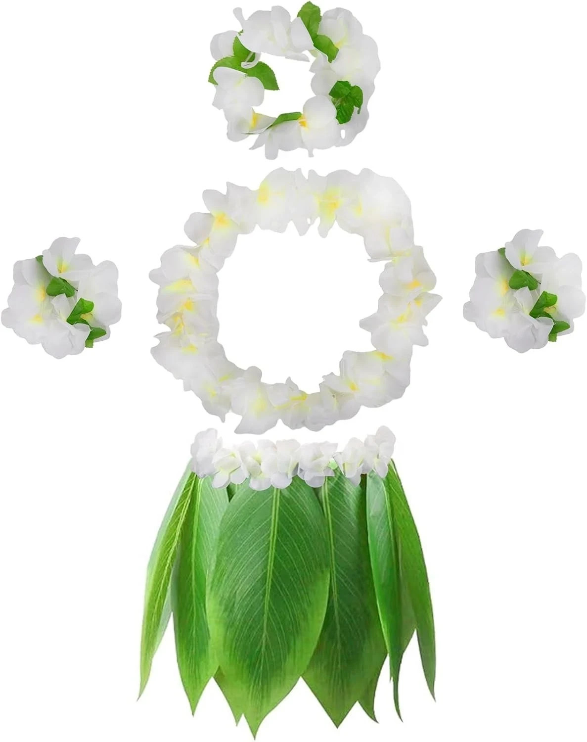DomeStar Leaf Hula Skirt and Garland Set, Hawaiian Style Halloween Dress Costume