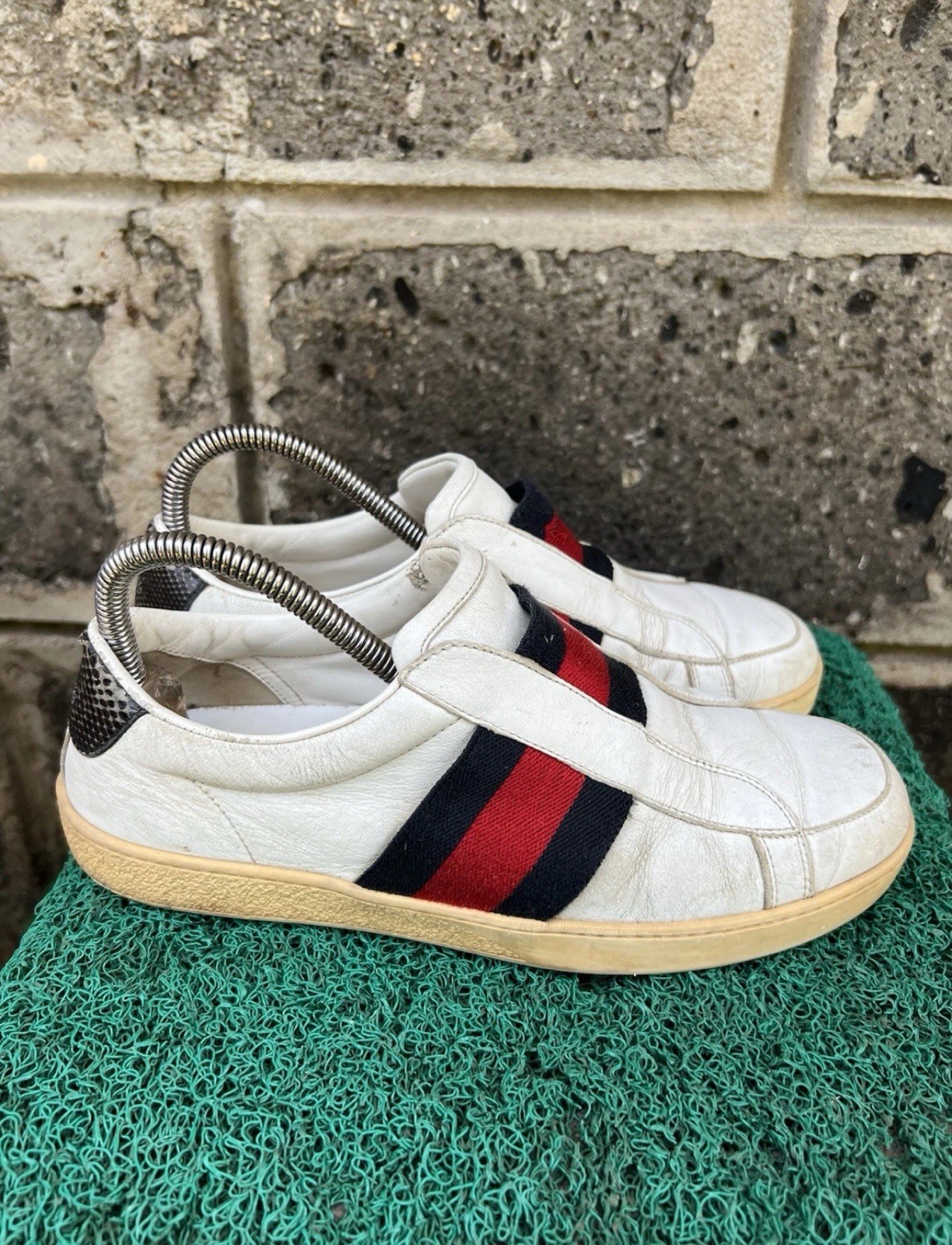 Gucci White 322749 Men’s Leather Slip-on with Web Sneakers U.S 6