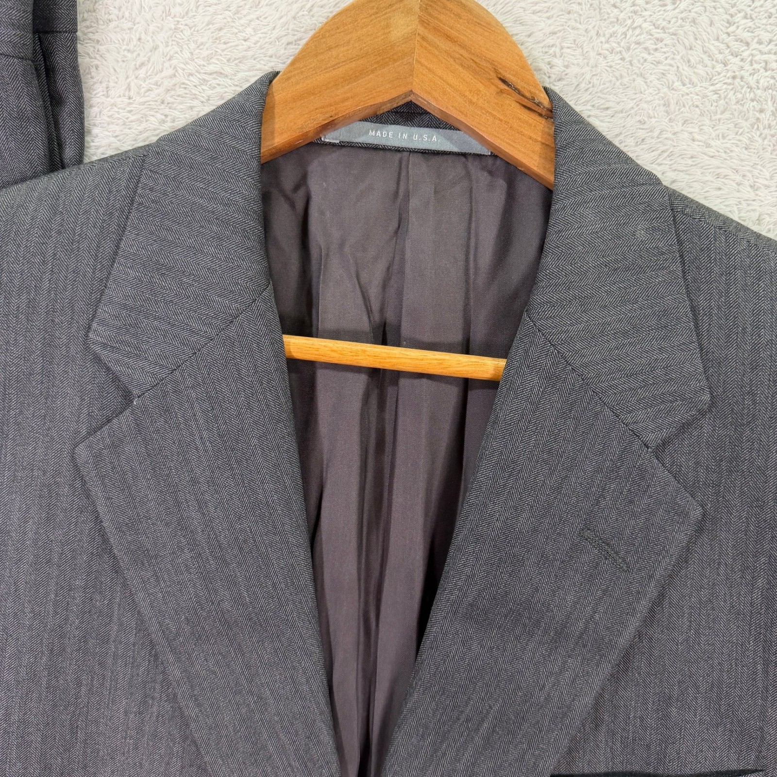 Hickey Freeman Men 40XL Slim Fit Madison Suit Grey Herringbone Wool 34×32 USA