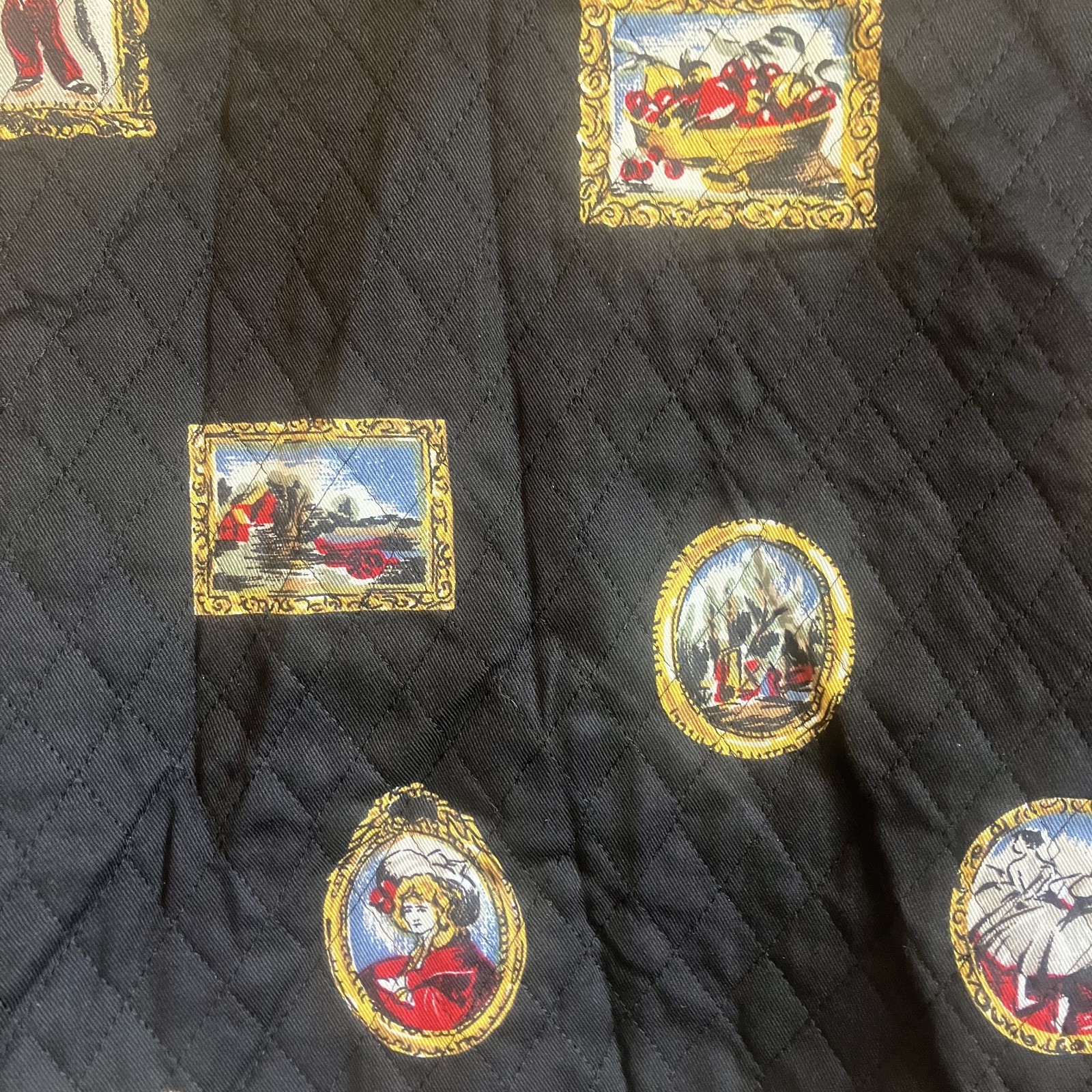 VTG Quilted Jacket Shoulderpad Artwork Button Up Boho Whimsy Twee Old Money Sz 8